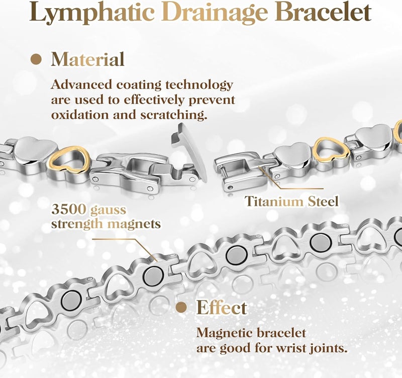 Mahnco Lymph Detox Magnetic Bracelet, Titanium Bracelet for Women, Lymphatic Drainage Ring&Bracelet with 3500 Gauss Magnets-Jewelry Gift Set with Adjustment Tool - Image 3